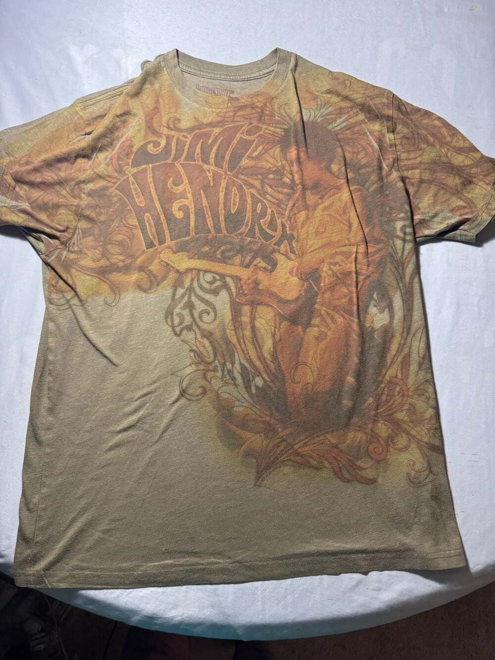 Jimi Hendrix Vintage Graphic Concert T-Shirt Brown Olive Green